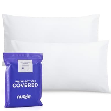 Nuzzle Pillow Cases Standard Size, 100% Cotton Pillowcases with Envelope Closure, White Pillow Covers 20 x 26 inches, Pillow Protector with 300 Thread Count Soft and Breathable