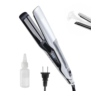 Hair Straighteners with Steam Professional 2 in 1 Ceramic Steam Flat Iron Hair Straightener with 360° Swivel Cord Straightener and Curling Iron for Straight Curly Frizzy Hair, White