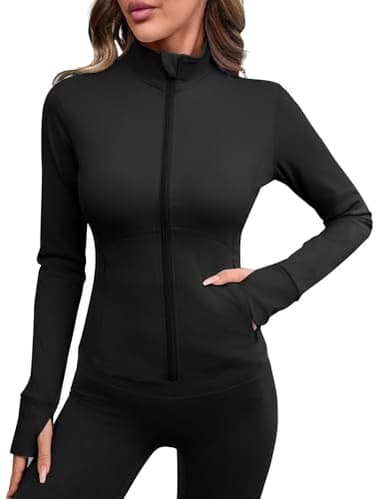 Avoogue Lightweight Full Zip Workout Jacket for Women Breathable Slim Fit Yoga Sports Jacket Black L