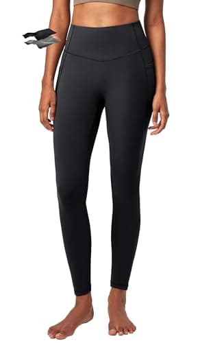 Heathyoga Compression Leggings for Women Tummy Control No Front Seam Leggings with Pockets for Women Workout Yoga Pants Black