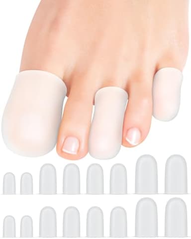 Uwbettry 16-Pack Silicone Toe Protectors and Caps, Gel Toe Covers Bandage Sleeves for Women & Men Pain Relief, Cushion Pads for Corns, Calluses, Blisters, Toenails Loss(Clear, Mixed Sizes, 4L+8M+4S)