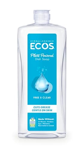 ECOS Dish Soap - Cuts Grease & Food Residue - No Harsh Chemicals - Hypoallergenic for Sensitive Skin - Recyclable - Sustainable Liquid Dishwashing Soap - Unscented, 25 Fl Oz