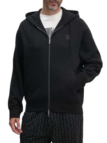 Armani Exchange Men's Bonded Stretch Cotton-Poly Zip Up Sweatshirt, Black