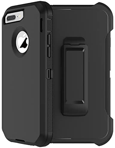RubCase for iPhone 8 Plus Case, iPhone 7 Plus Case with Belt Clip Holster, 2X Screen Protector, Military Grade Heavy Duty Shockproof Drop-Proof Rugged Protective Cover for iPhone 8 Plus/7 Plus Black