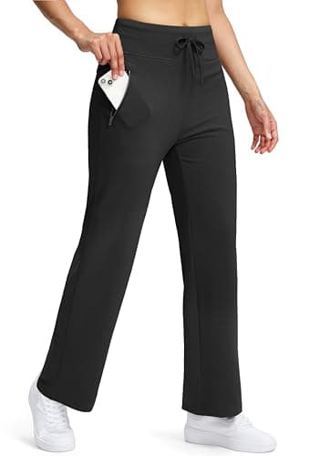 Soothfeel Women's Fleece Lined Pants 29" High Waisted Zipper Pockets Winter Warm Thermal Sweatpants Snow Hiking Lounge Pants Black M