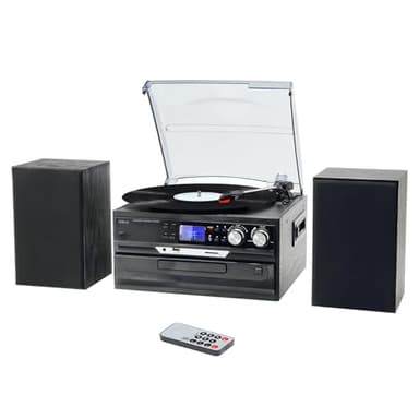 JORLAI 10-in-1 Vinyl Record Player 3 Speeds Turntable with 2 Separate Stereo Speakers, Bluetooth Gramophone with AM/FM Radio CD/Cassette USB/SD Player AUX-in/RCA outputs, Black