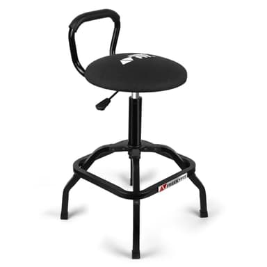 FreekyFit Garage Stool, Adjustable Height Swivel Work Mechanic Shop Stool with Backrest, Pneumatic Shop Chair for Home, Workshop, 300 LBS Capacity, 360° Rotation, Heavy Duty, Black