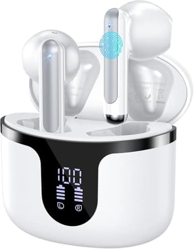 BHNYBWUL Wireless Earbuds, 2025 Bluetooth 5.3 Headphones HiFi Stereo 50H Playback Ear Buds with Led Digital Display, ENC Noise Cancelling Earbuds for Laptop Computer, iOS, Android, White