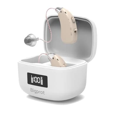 Hearing Aids Rechargeable for Seniors, Lightweight Hearing Amplifiers for Adults Hearing Loss with Noise Cancelling,Portable Behind-the-Ear Hearing Aid Headphones Charging Case Stepless Volume Control