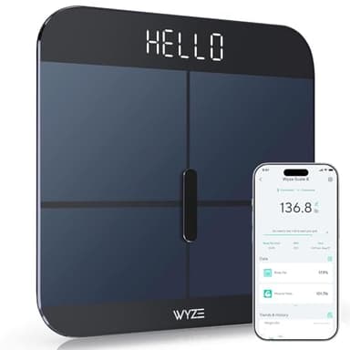 Wyze Smart Scale X - Digital Bathroom Scale for Body Weight, BMI, Body Fat, Muscle Mass, Heart Rate Monitor | Sync with Health Apps | for People, Baby & Pet, 400 lbs (Black)