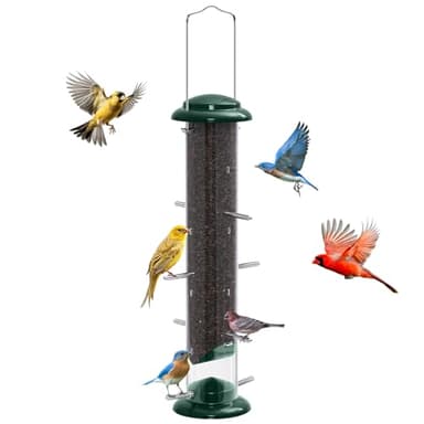 FEED GARDEN Finch Feeders for Outside, Nyjer & Thistle Bird Feeders, 15 Inch Tube Feeder with 12 Small Ports & 8 Perches, Durable Metal Design for Outdoor Hanging, Easy Fill & Clean