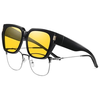 HAOLOTA Night Vision Driving Glasses Fit Over Glasses for Women, Anti Glare Polarized Nighttime Yellow Lens