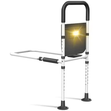 Bed Rails for Elderly Adults Safety: Adjustable Heights Assist Side Bed Rail with Motion Light & Storage Bag - Bed Railing Handle Support Bar Guard Rails Hold up to 350 Lbs for King Queen Full Twin