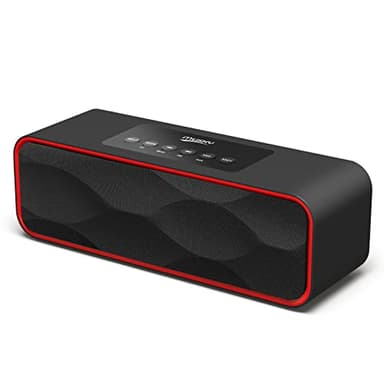 Portable Wireless Bluetooth Stereo Speaker with Powerful Sound 10W Acoustic Drivers Built-in Mic FM Radio Micro SD Card USB AUX-in Slot for Smartphone, PC, MP3 and More DY22-Black/Red
