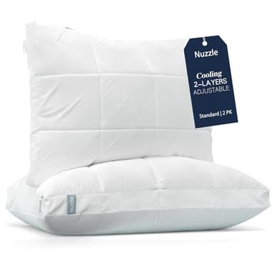 Nuzzle Cooling Adjustable Pillow for Side Sleepers, Luxury Standard Size Set of 2 Bed Pillow Hotel Collection - Best Adjust Height Soft Firm Pillow for Back, Stomach or Side Sleepers - Home Gifts