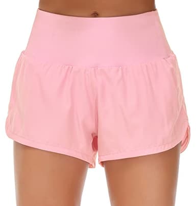 Origiwish Women's High Waisted Running Shorts with Liner Quick Dry Athletic Workout Shorts Zipper Pockets (Small, Pink)