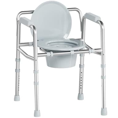 SOUNDFUSE 3 in 1 Bedside Commode Chair, Sturdy Dual-Crossbar Support, 350 Lbs Weight Capacity, Bedside Commode for Seniors with 7.5Qt Bucket, Portable Potty Chair for Adults, Silver