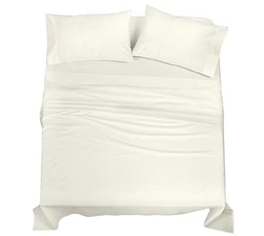 ROYALE LINENS 100% Organic Cotton Queen Sheet Set - Percale Weave - 4 Pieces Set - 1 Flat, 1 Deep Pocket Fitted Sheet and 2 Pillowcases - Ivory Bed Sheets - Sábanas Queen - Crisp Cool (Ivory)
