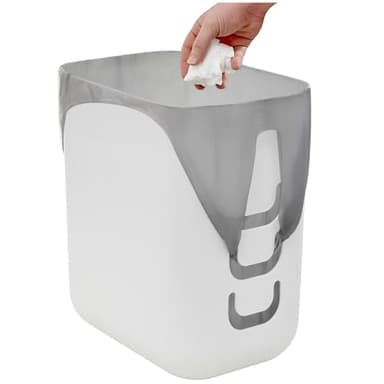 STORi Luup Trash Can (White) - Reuse Grocery Bags - Plastic Garbage Container for Bathroom, Vanity, Laundry Room, Kitchen, Office, Garage - 2.5 Gallon Wastebasket with Hooks to Secure Trash Bags