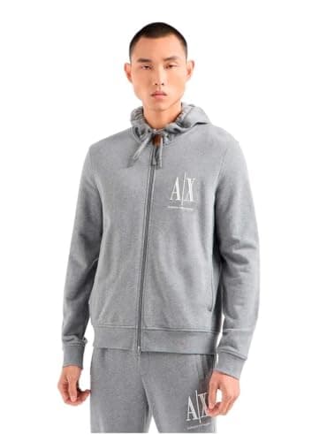 A|X ARMANI EXCHANGE mens Icon Project Embroidered Zip Up Hooded Sweatshirt, Bc09 Grey, Medium US