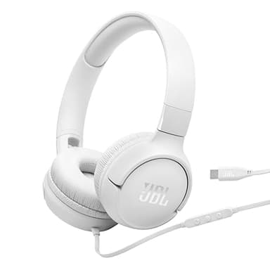 JBL Tune 520C - USB-C Wired on-Ear Headphones with Hi-Res Audio Support, JBL Pure Bass Sound, Comfort fit, USB-C connectivity, 3-Button Remote with Microphone and EQ presets Control (White)