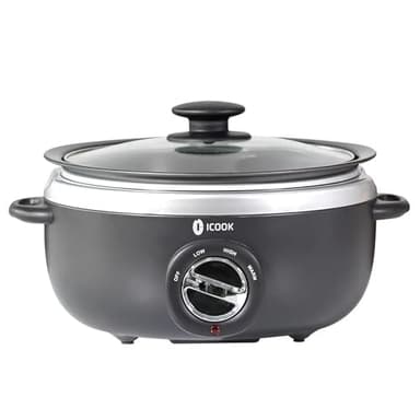 ICOOK USC-65-OP001BK 6.5 Quart Slow Cooker,Aluminium Sear/Sauté Stew Pot Stovetop safe,Dishwasher Safe,Glass Lid,Adjustable Temp,Food Warmer(Black)