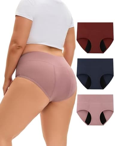 INNERSY Period Underwear for Women Plus Size Heavy Flow Leak-proof Menstrual High Waisted Absorbent Panties 3-Pack (Retro, 3X-Large)