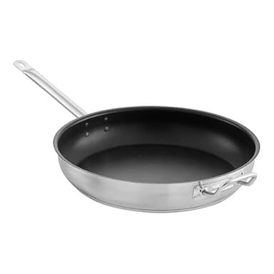 Glownary 16-Inch Stainless Steel Non-Stick Fry Pan, Silver, Aluminum-Clad Bottom, NSF Listed, Helper Handle, Induction Ready, Commercial Grade, 450°F Oven Safe