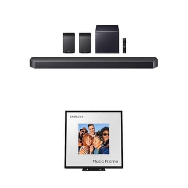 SAMSUNG Q990F 11.1.4ch Q Series Subwoofer + Rear Speaker, Wireless Dolby Atmos, (HW-Q990F, 2025) w/SAMSUNG LS60D Music Frame Smart Speaker with Dolby Atmos Audio, Q-Symphony, HW-LS60D/ZA