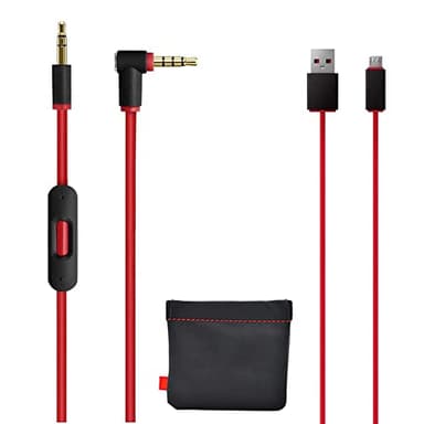 Original Replacement AUX Audio Cable Cord for Beats by Dre Headphones Solo/Studio/Pro/Detox/Wireless with MIC Red+Replacement Charger Cable for Beats by Dr Dre and Pill