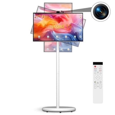 VLH 27 Inch Smart Portable TV, FHD Touch Screen Monitor on Wheels, Android 15, 6GB +128GB, Wireless Movable Display, EDLA-Certified, 13MP Camera, Speaker, 8 Hour Battery, HDMI, Voice Remote Control