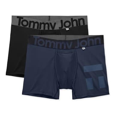 Tommy John Men’s Underwear, 360 Sport Trunks Hammock Pouch, Short 4" Inseam, Moisture Wicking Underwear, Soft Breathable Waistband Boxer Briefs Quick Dry, Dress Blues/Black, Large