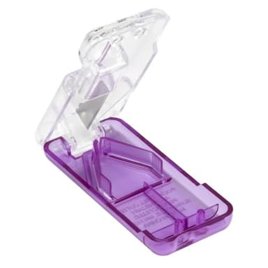 EZY DOSE Pill Cutter and Splitter with Dispenser, Safely Cuts Large, Small and Tiny Pills, Vitamins, Tablets in Half, Accurate and Easy Cutting, Stainless Steel Blade, Travel Sized, Purple, BPA Free