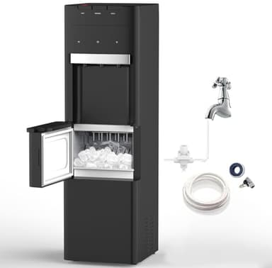 SOOPYK Bottleless Water Cooler Dispenser with Ice Maker 3 Temperature Settings 27 lbs in 24 hrs Black (NO Filters)