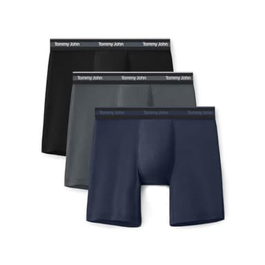 Tommy John Men's Comfort Micro Boxer Brief Underwear - 6" 3-Pack, Brushed Microfiber, 4-Way Stretch & Stay-Put Waistband (Black/Turbulence/Dress, Large)