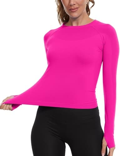 MathCat Seamless Workout Shirts for Women, Long Sleeve Workout Tops for Women, Yoga Sports Athletic Gym Tops Rose