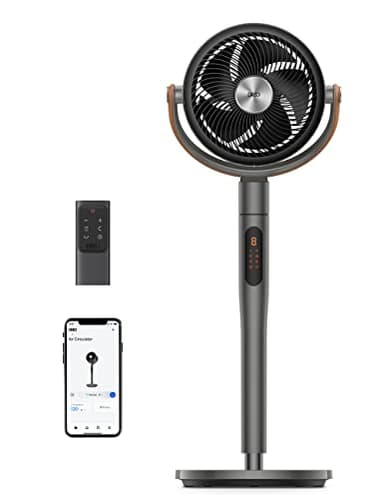 DREO Smart Fan for Bedroom, 120°+105° Omni-directional Oscillating Standing Fans with Remote, 100ft Quiet Floor Fan for Room, Wi-Fi/Voice/Alexa, 6 Modes, 8 Speeds, 37-43'' Height, 12H Timer, DC Motor