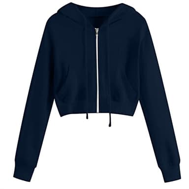 Ceboyel Zip Up Hoodies For Women Cropped Long Sleeve Sweatshirts Jackets Trendy Y2k Crop Tops Teen Girls Clothes 2023 Oversized Sweatshirt For Women Plus Sized Navy S