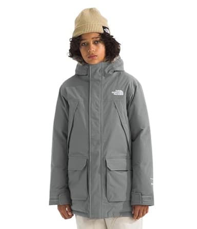 The North Face Boys' McMurdo Parka - Long Waterproof Winter Jacket with 600 Fill Waterfowl Down Insulation, 3 Piece Hood, Smoked Pearl, Large