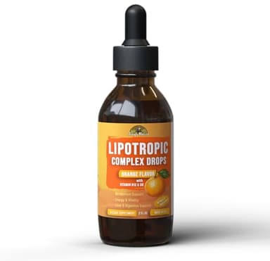 Jungle Nature Lipotropic Complex Drops – Orange Flavor Liquid Supplement with B12, B6, Folic Acid, Choline & Inositol – Supports Detox, Liver Health, Energy & Metabolism – Vegan, Non-GMO – 2oz