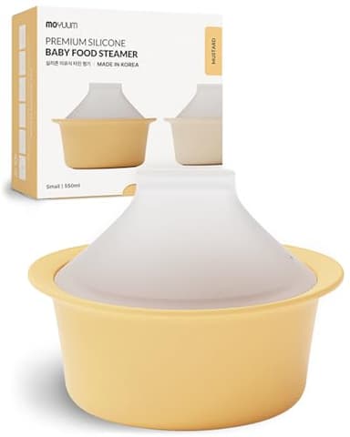 Moyuum Silicone Microwave Steamer | Made in Korea, Baby Food Maker Bowl with Lid, Egg and Vegetable Steam Cooker, Japanese Donabe Inspired Cooking Pot, Dishwasher Safe (Small, Mustard)