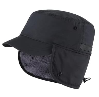 Connectyle Outdoor Mens Warm Hunting Hat with Earflaps Winter Skull Cap Faux Fur Baseball Cap Black