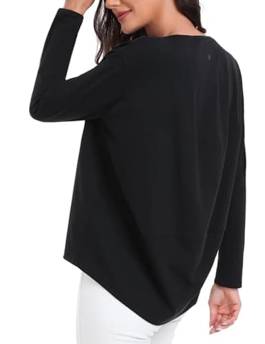 HeyNuts Long Sleeve Workout Shirts for Women Loose Fit Soft Athletic Yoga Tops Casual Boatneck Shirts Black M(8/10)