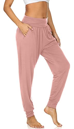 UEU Women's Thin High Waisted Yoga Pants Dance Joggers Loose Fitting Gym Workout Sweatpants Trendy Sweat Lounge Pants with Pockets(Pink,S)