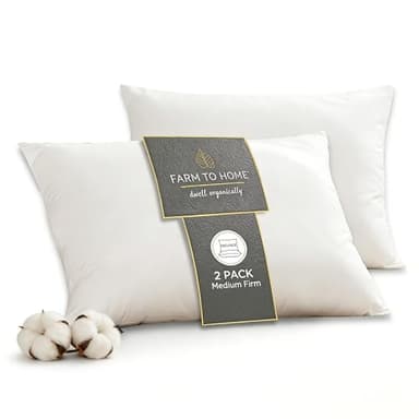Farm to Home Feather and Down Pillows, 100% Organic Cotton Cover Pillows, Luxury Hotel Collection Bed Pillows for Sleeping, 20" x 28" Jumbo Size Set of 2