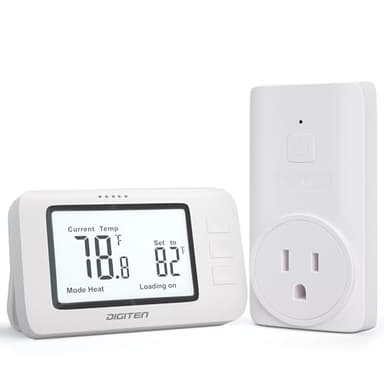 DIGITEN Wireless Thermostat WTC100 Pro Temperature Controller for Cooling & Heating, Remote Controlled Outlet, Easy-to-Use and Non-Programmable Plug in Thermostats for Home
