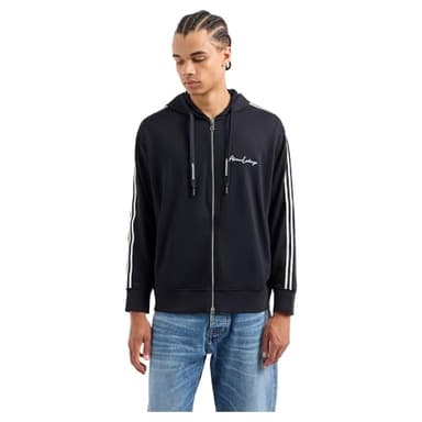 Armani Exchange Men's Signature Logo Stretch Poly Viscose Zip Up Sweatshirt, Deep Navy