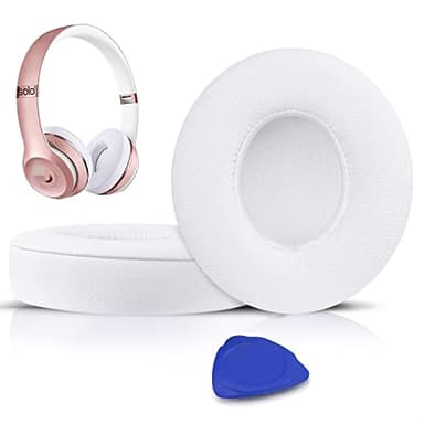 SoloWIT Earpads Cushions Replacement for Beats Solo 2 & Solo 3 Wireless On-Ear Headphones, Solo2 Solo3 Ear Pads with Soft Protein Leather, Added Thickness - White