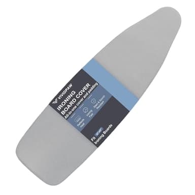 VividPaw Extra Large Ironing Board Cover and Pad 22x57, 21x57 Thick Padding, Elastic Edge, Silicone Coated, Resist Scorching, Adjustable Fastener, Heavy Duty Padded Iron Board Covers (Grey)