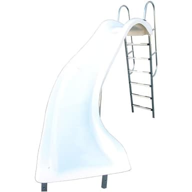 FibroPool Full-Sized Fiberglass Swimming Pool Slide – 10'6" Long, 6' Tall Left Turn Slide with Stainless Steel Hardware, Surface Mount Anchors, Sprayers, and Full Installation Kit for Pools